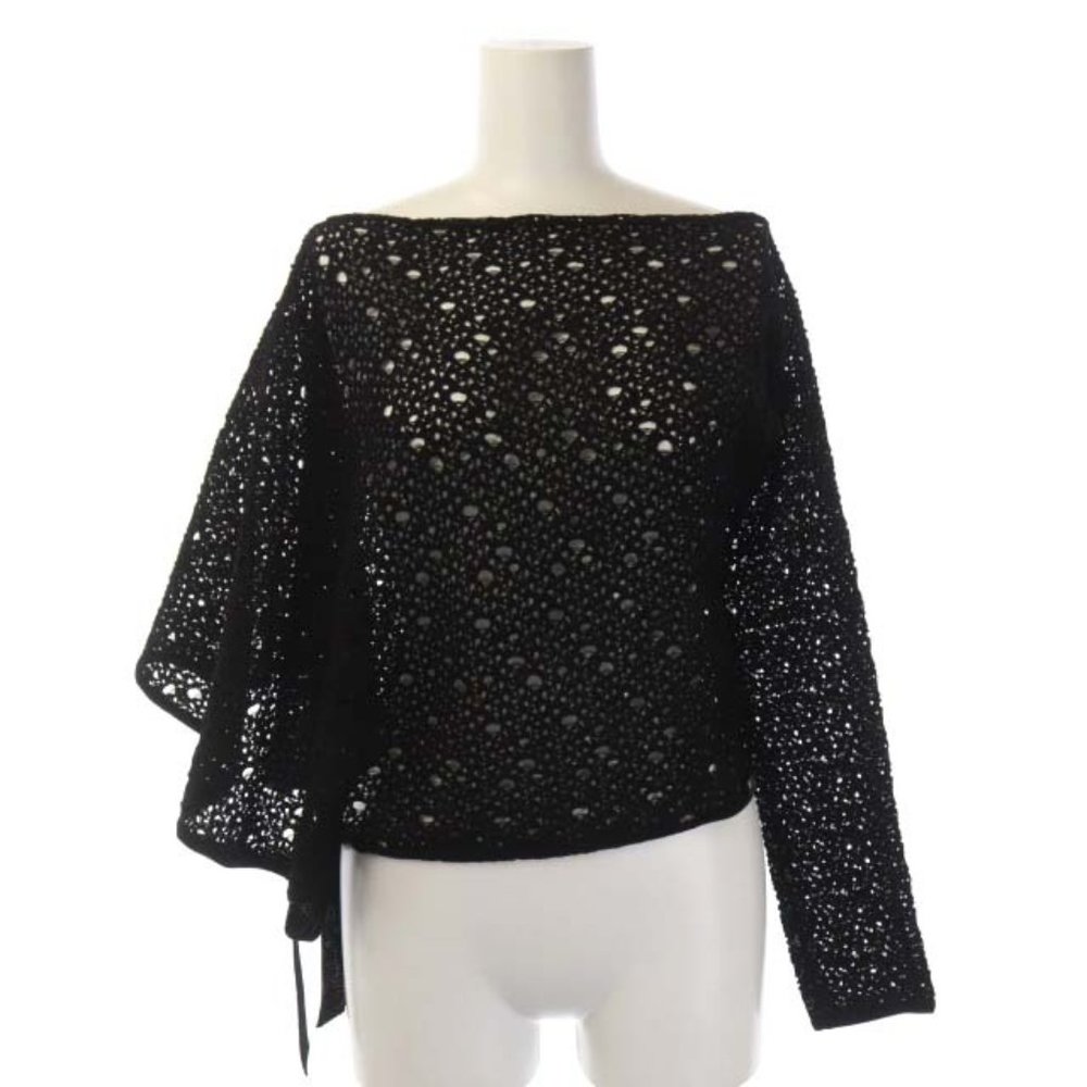 Chanel Black Eyelet Knit Top - Size 46, Large